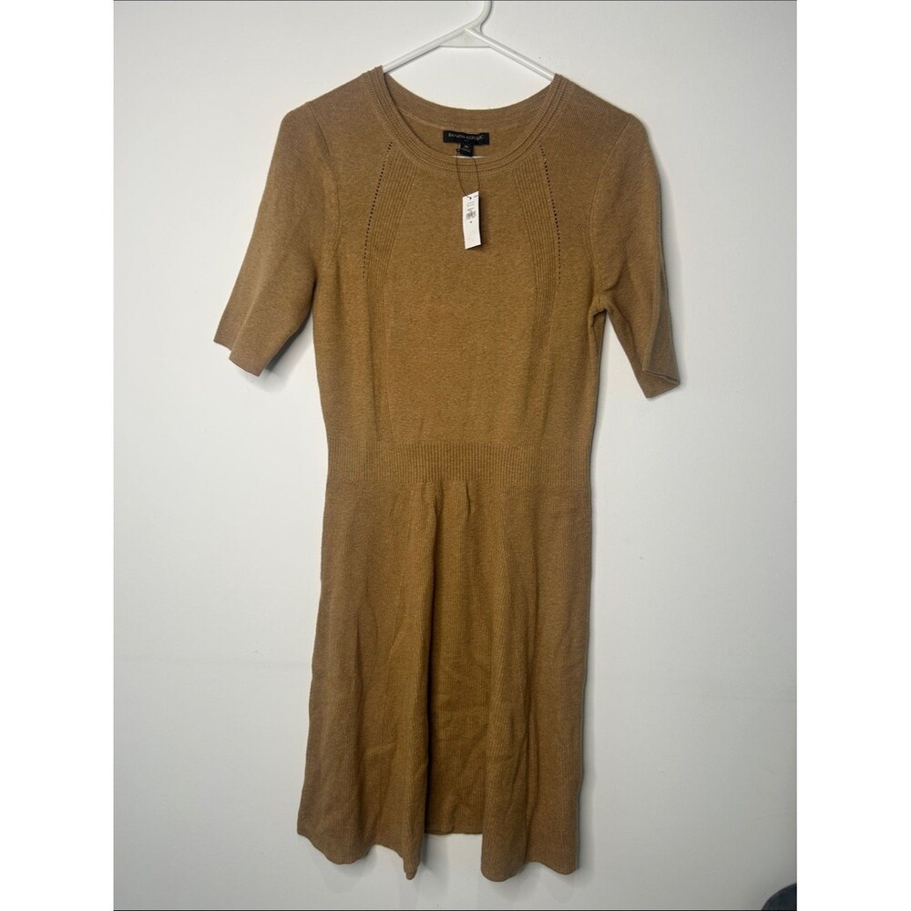 Banana Republic Camel Knit Short-Sleeve Midi Dress